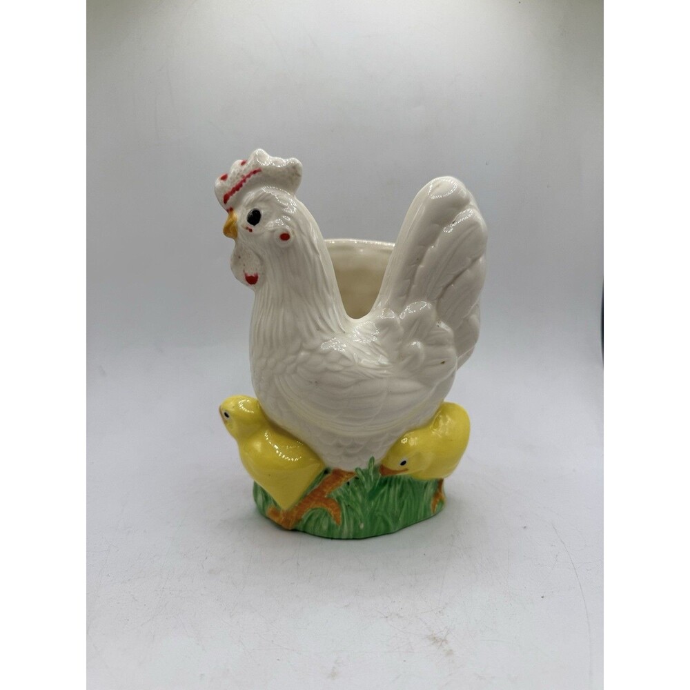 VTG 1983 Ceramic Chicken Hen & Chicks Kitchen Utensil Holder Pen Jar Planter +